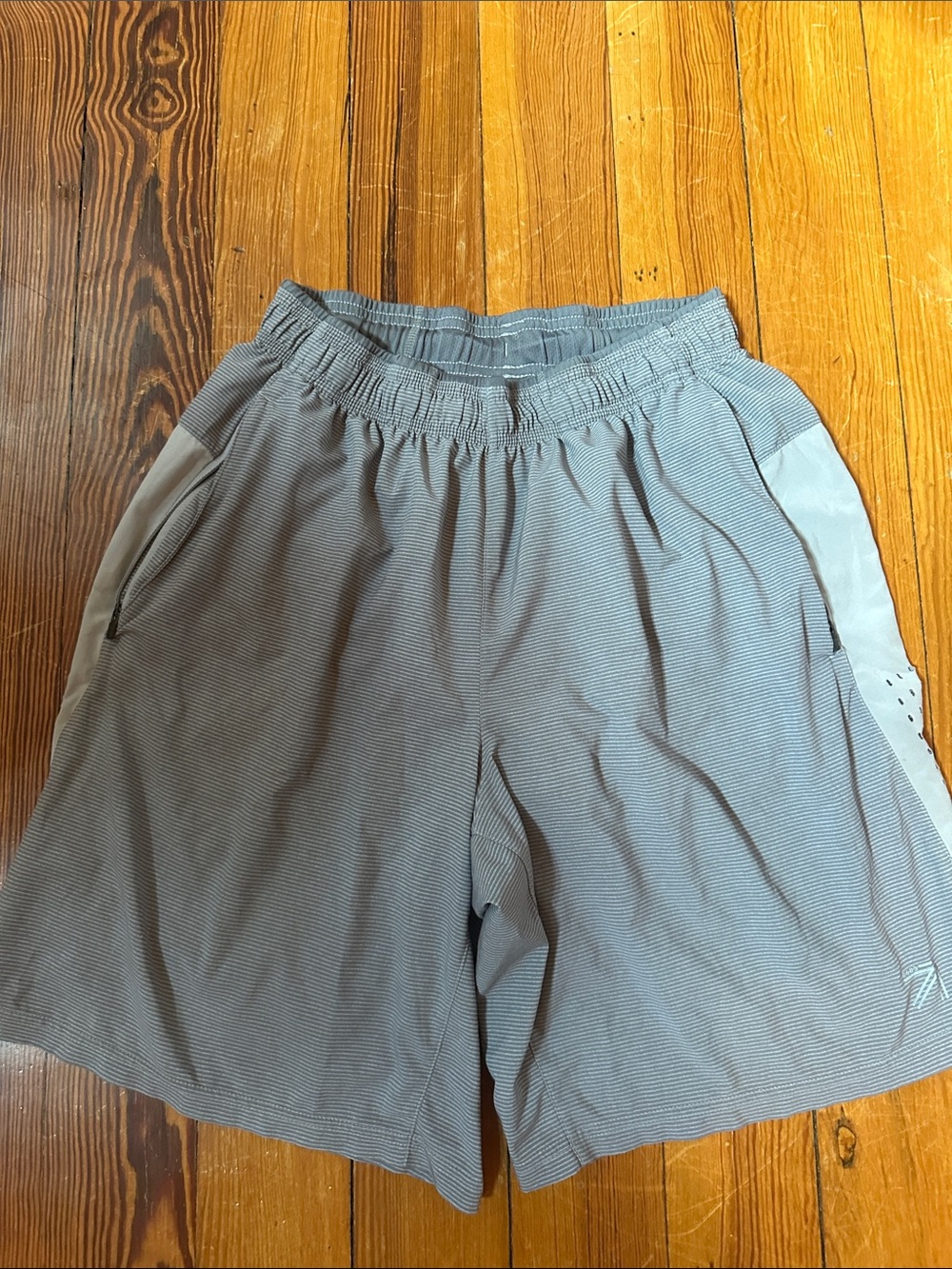 New Balance x J. CREW light grey striped athletic shorts